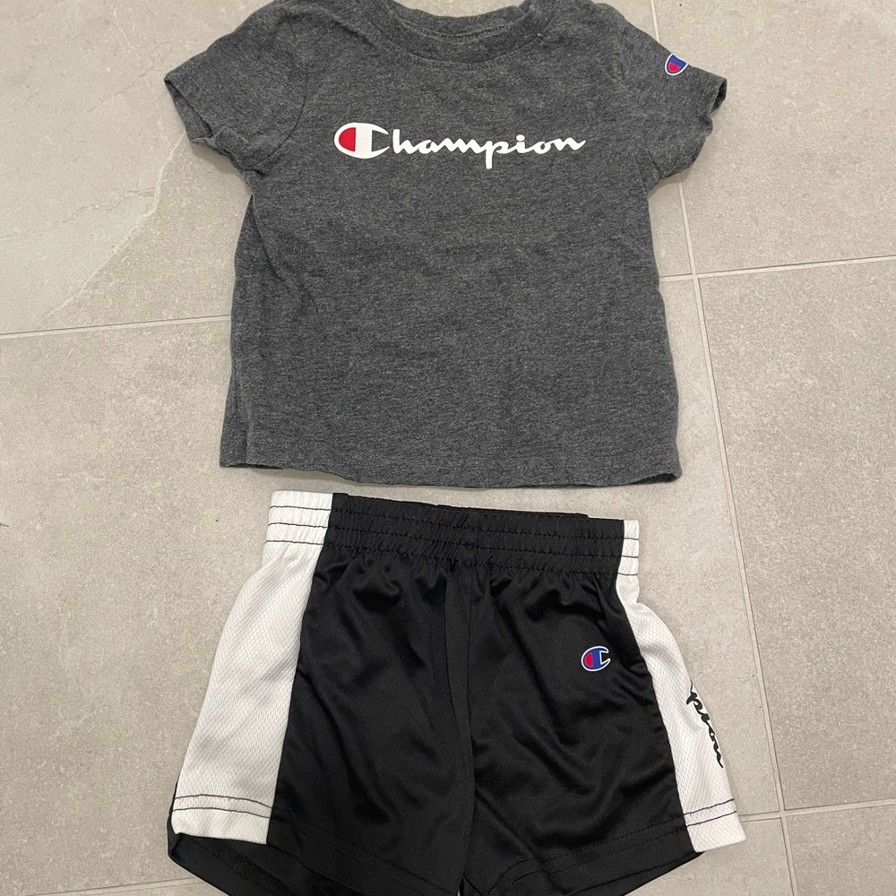 Champion Baby Gray T-Shirt and Black Shorts Set